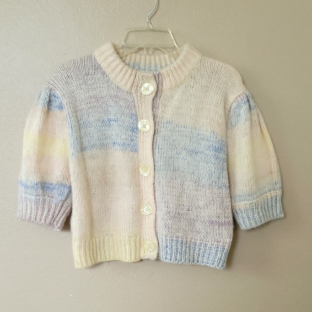En Saison Ombre Puff Sleeve Cropped Button Cardigan - Size Medium